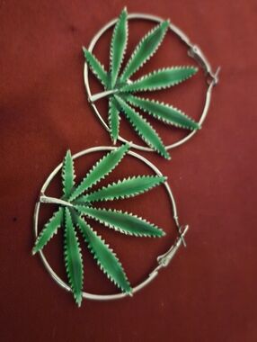 Green Leaf Hoop Earrings